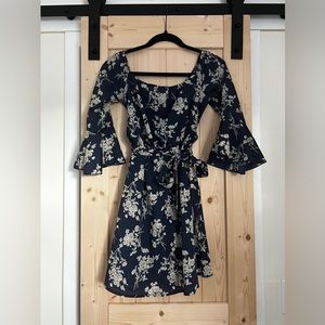 Off the Shoulder Floral Belted Mini Dress